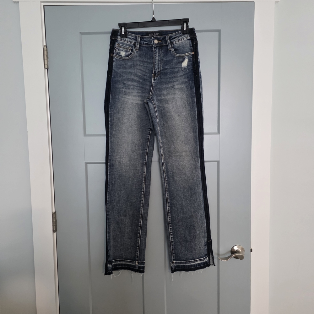 Judy Blue Distressed Side Stripe Raw Hem Stretch Jeans Size 5/27 Boutique